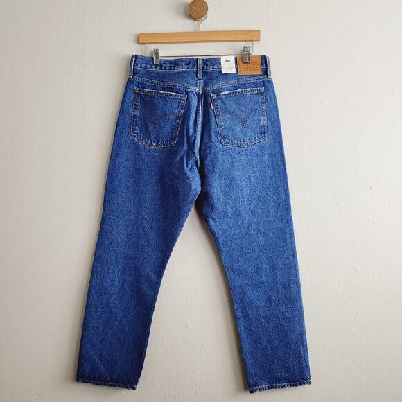 Levi's Wedgie Straight Leg Distressed High Rise Jeans Oxnard Drive Dark Blue 31 - Picture 12 of 13